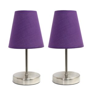 Simple Designs Sand Nickel Mini Basic Table Lamp with Fabric Shade 2 Pack Set ATHE-LT2013PRP2PK