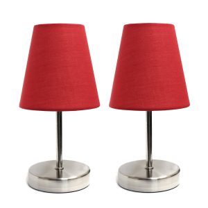 Simple Designs Sand Nickel Mini Basic Table Lamp with Fabric Shade 2 Pack Set ATHE-LT2013RED2PK