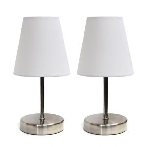 Simple Designs Sand Nickel Mini Basic Table Lamp with Fabric Shade 2 Pack Set ATHE-LT2013WHT2PK