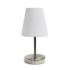 Simple Designs Sand Nickel Mini Basic Table Lamp with Fabric Shade ATHE-LT2013WHT