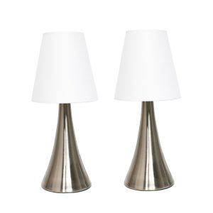 Simple Designs Valencia 2  Pack Mini Touch Table Lamp Set with Fabric Shades ATHE-LT2014WHT2PK