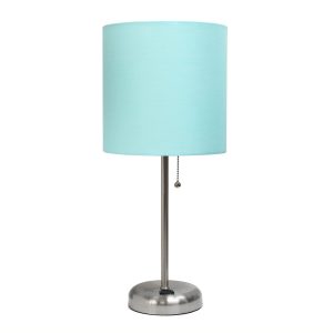 LimeLights Stick Lamp with Charging Outlet and Fabric Shade, Aqua