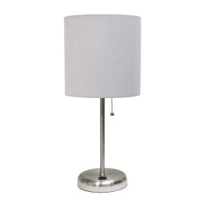 LimeLights Stick Lamp with USB charging port and Fabric Shade, Gray