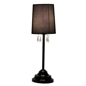 Simple Designs Table Lamp with Fabric Shade and Hanging Acrylic Beads ATHE-LT3018BLK