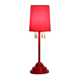 Simple Designs Table Lamp with Fabric Shade and Hanging Acrylic Beads ATHE-LT3018RED