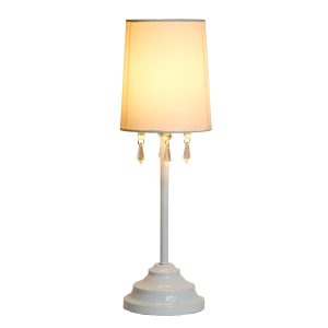 Simple Designs Table Lamp with Fabric Shade and Hanging Acrylic Beads ATHE-LT3018WHT