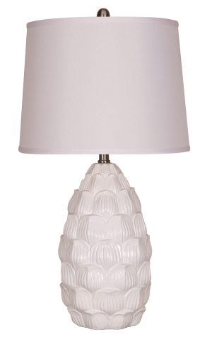 Elegant Designs Resin Table Lamp with Fabric Shade, White