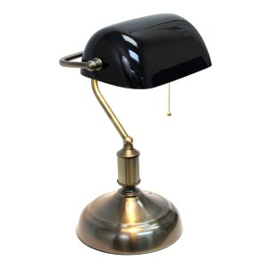 Simple Designs Executive Banker's Desk Lamp with Glass Shade, Black