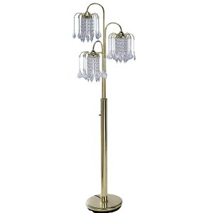 63 Tall Metal Floor Lamp With Brass Finish, Crystal Chandelier Design