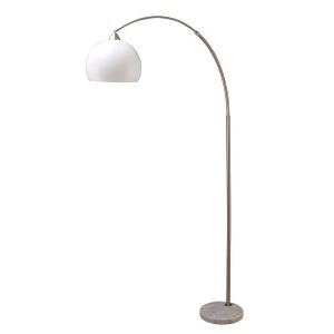 76 Tall Metal Floor Lamp With Silver Finish And White Marble Base, Modern Arch Design