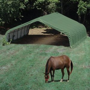 12x20x8 Peak Style Hay Storage Shelter, Green Cover