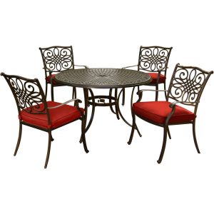 Traditions5Pc: 4 Dining Chairs, 48 Round Cast Table - Red/Cast