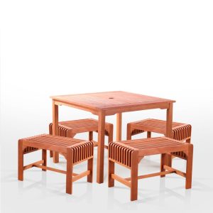 5-Piece Dining Set with Square Table and Backless Benches