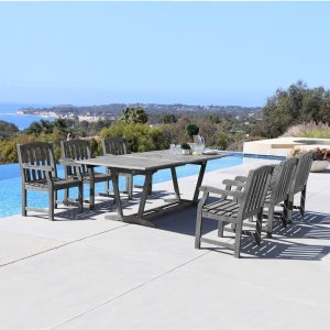 V1294SET13 Renaissance Eco-friendly 7-piece Outdoor Hand-scraped Hardwood Dining Set with Rectangle Extension Table and Arm Chairs