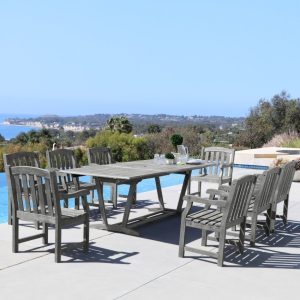 V1294SET14 Renaissance Eco-friendly 9-piece Outdoor Hand-scraped Hardwood Dining Set with Rectangle Extension Table and Arm Chairs