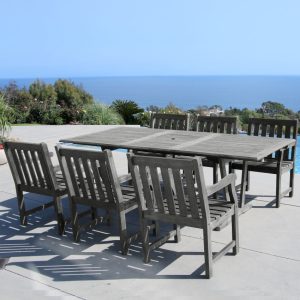 Renaissance Eco-friendly 7-piece Outdoor Hand-scraped Hardwood Dining Set with Rectangle Extention Table and Arm Chairs VIFA-V1294SET19