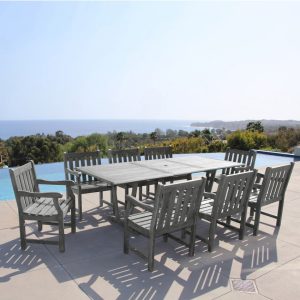 Renaissance Eco-friendly 9-piece Outdoor Hand-scraped Hardwood Dining Set with Rectangle Extention Table and Arm Chairs VIFA-V1294SET20