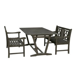 Renaissance Outdoor 3-piece Wood Patio Extendable Table Dining Set VIFA-V1294SET27