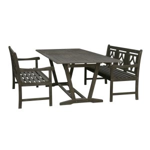 Renaissance Outdoor 3-piece Wood Patio Extendable Table Dining Set VIFA-V1294SET28
