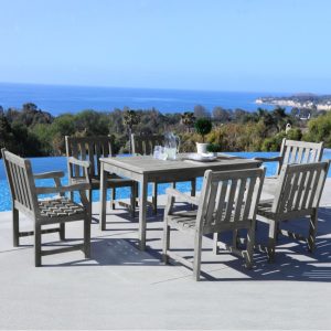 Renaissance Eco-friendly 7-piece Outdoor Hand-scraped Hardwood Dining Set with Rectangle Table and Arm Chairs VIFA-V1297SET15