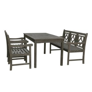 Renaissance Outdoor 4-piece Wood Patio Rectangular Table Dining Set VIFA-V1297SET33