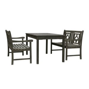 Renaissance Outdoor 3-piece Wood Patio Rectangular Table Dining Set VIFA-V1297SET34