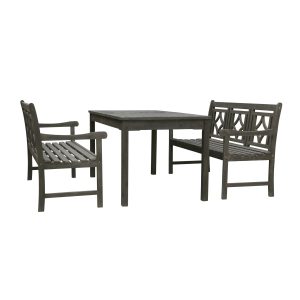 Renaissance Outdoor 3-piece Wood Patio Rectangular Table Dining Set VIFA-V1297SET35