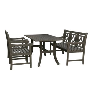 Renaissance Outdoor 4-piece Wood Patio Curvy Legs Table Dining Set VIFA-V1300SET18