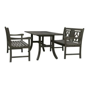Renaissance Outdoor 3-piece Wood Patio Curvy Legs Table Dining Set VIFA-V1300SET19