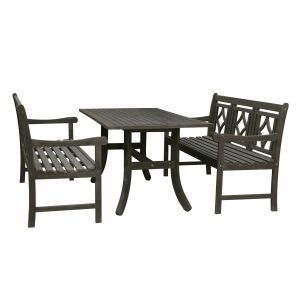 Renaissance Outdoor 3-piece Wood Patio Curvy Legs Table Dining Set VIFA-V1300SET20