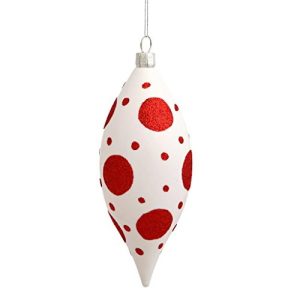 Vickerman 4.75 White-Red Glitter Christmas Ornament Polka Dots Drop Christmas Ornament. 3 per Box