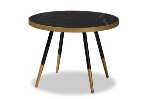 Baxton Studio Lauro Modern And Contemporary Round Glossy Marble And Metal Coffee Table With Two-Tone Black And Gold Legs
