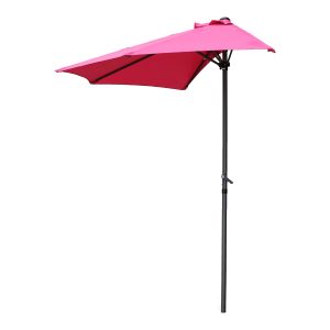 St. Kitts 9-Foot Half Round Vented Patio Wall Umbrella with Aluminum Pole - Dark Grey/Bery Berry