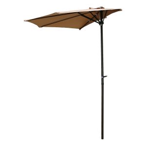 St. Kitts 9-Foot Half Round Vented Patio Wall Umbrella with Aluminum Pole - Bronze/Khaki