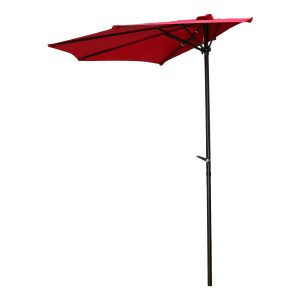 St. Kitts 9-Foot Half Round Vented Patio Wall Umbrella with Aluminum Pole - Bronze/Ruby Red