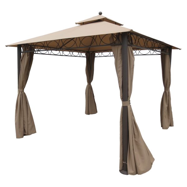 St. Kitts 10-foot Aluminum/ Polyester Double-vented and Drapes Square Gazebo - Coffee/Khaki