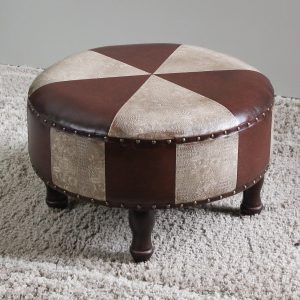Large Round Faux Leather Stool -Mixed Patch Work