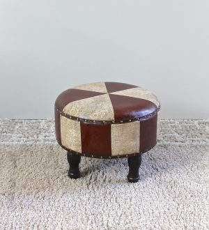 Medium Faux Leather Round Stool -Mixed Patch Work