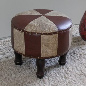 Medium Round Faux Leather Stool -Mixed Patch Work