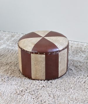 Mini Round Faux Leather Stool -Mixed Patch Work