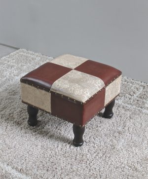 Faux Leather 16-Inch Square Stool -Mixed Patch Work