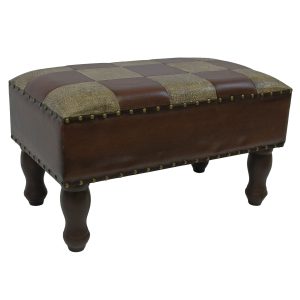 Faux Leather Rectangular Stool -Mixed Patch Work