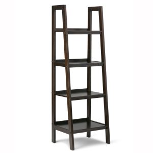 Sawhorse Solid Wood 72 Inch X 24 Inch Modern Industrial Ladder Shelf In Dark Chestnut Brown