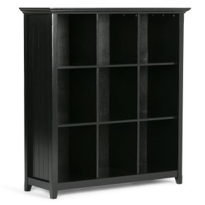 Acadian Solid Wood 48 Inch X 44 Inch Rustic 9 Cube Bookcase And Storage Unit In Black