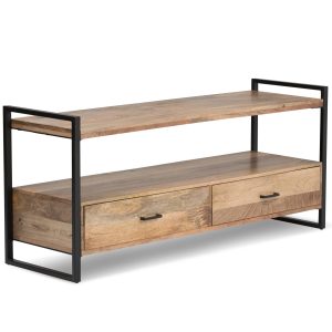 Riverside Solid Mango Wood 60 Inch Wide Modern Industrial Tv Media Stand In Natural For Tvs Up To 65 Inches