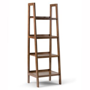 Sawhorse Solid Wood 72 Inch X 24 Inch Modern Industrial Ladder Shelf In Medium Saddle Brown
