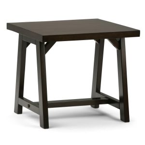 Sawhorse Solid Wood 22 Inch Wide Square Modern Industrial End Side Table In Dark Chestnut Brown