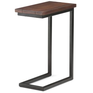 Skyler Solid Mango Wood And Metal 18 Inch Wide Rectangle Industrial C Side Table In Dark Cognac Brown, Fully Assembled