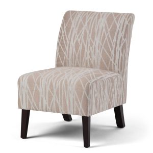 Woodford 22 Inch Wide Transitional Accent Chair In Beige, White Patterned Fabric