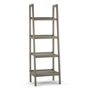 Sawhorse Solid Wood 72 Inch X 24 Inch Modern Industrial Ladder Shelf In Distressed Grey